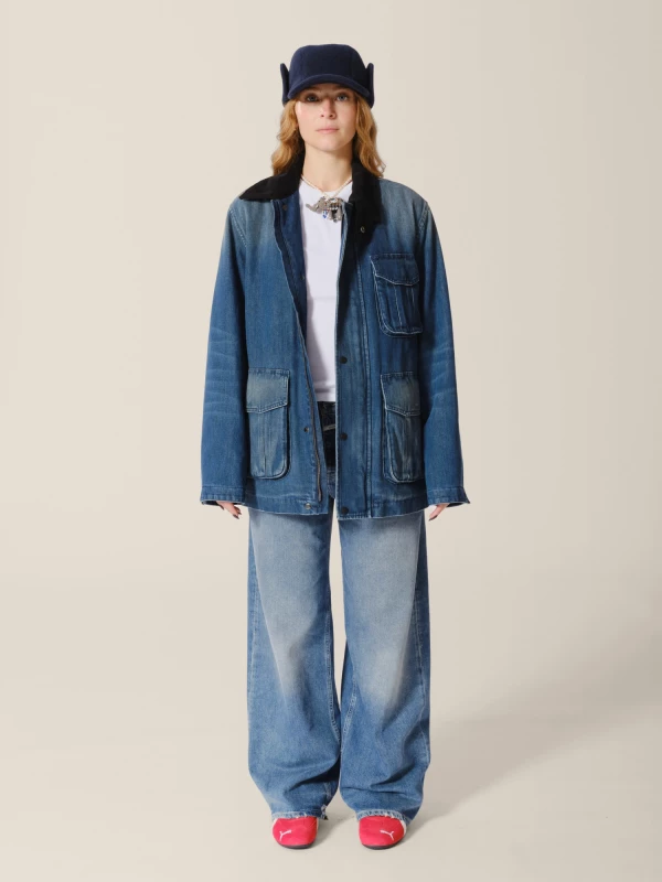 Giacca Blu Scura 'Outdoor' in denim dritta con tasche cargo 2