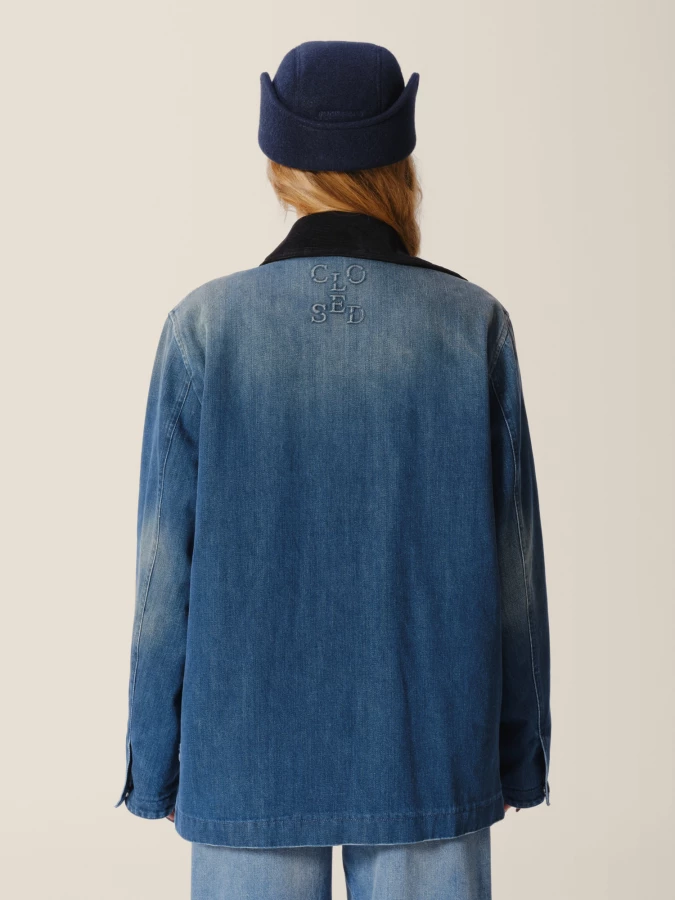 Dark Blue 'Outdoor' Cargo Pockets Straight Denim Jacket