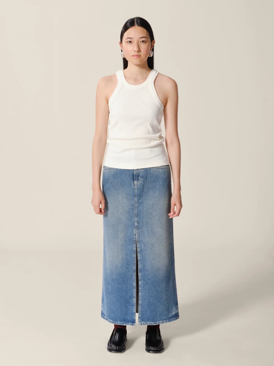 Dark Blue 'X-pocket' straight denim Midi Skirt
