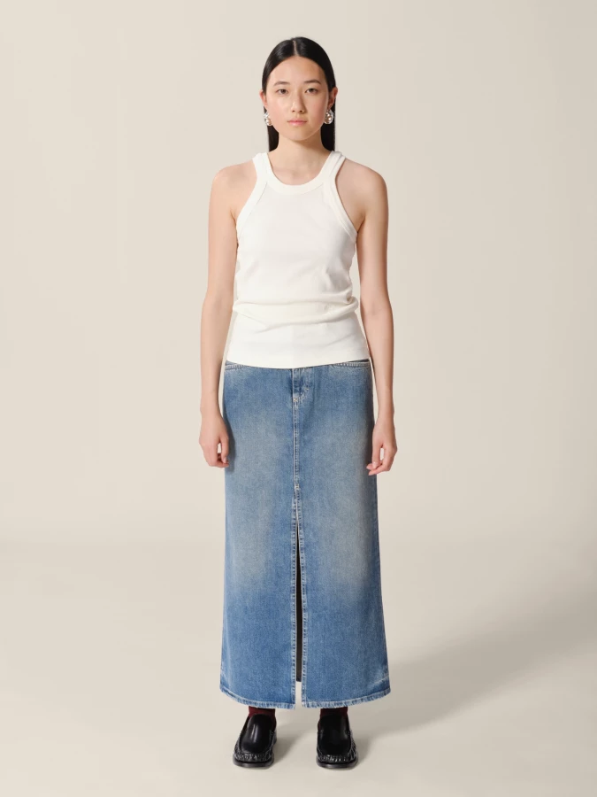 Gonna Midi Blu Scuro 'X-pocket' dritta in denim