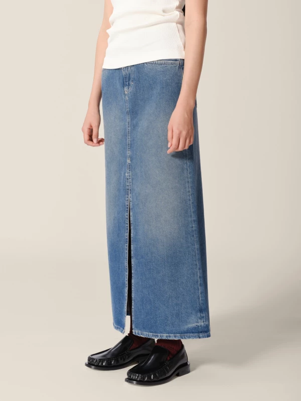 Gonna Midi Blu Scuro 'X-pocket' dritta in denim 2