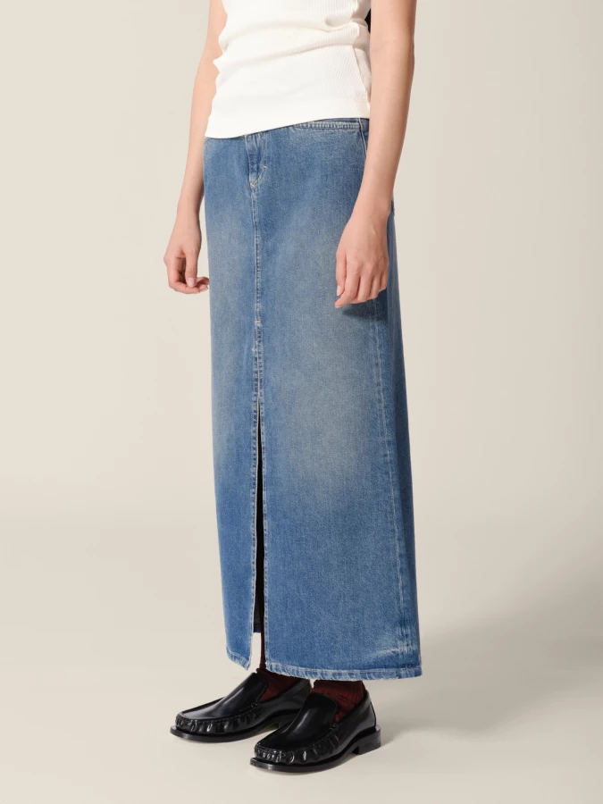 Dark Blue 'X-pocket' straight denim Midi Skirt