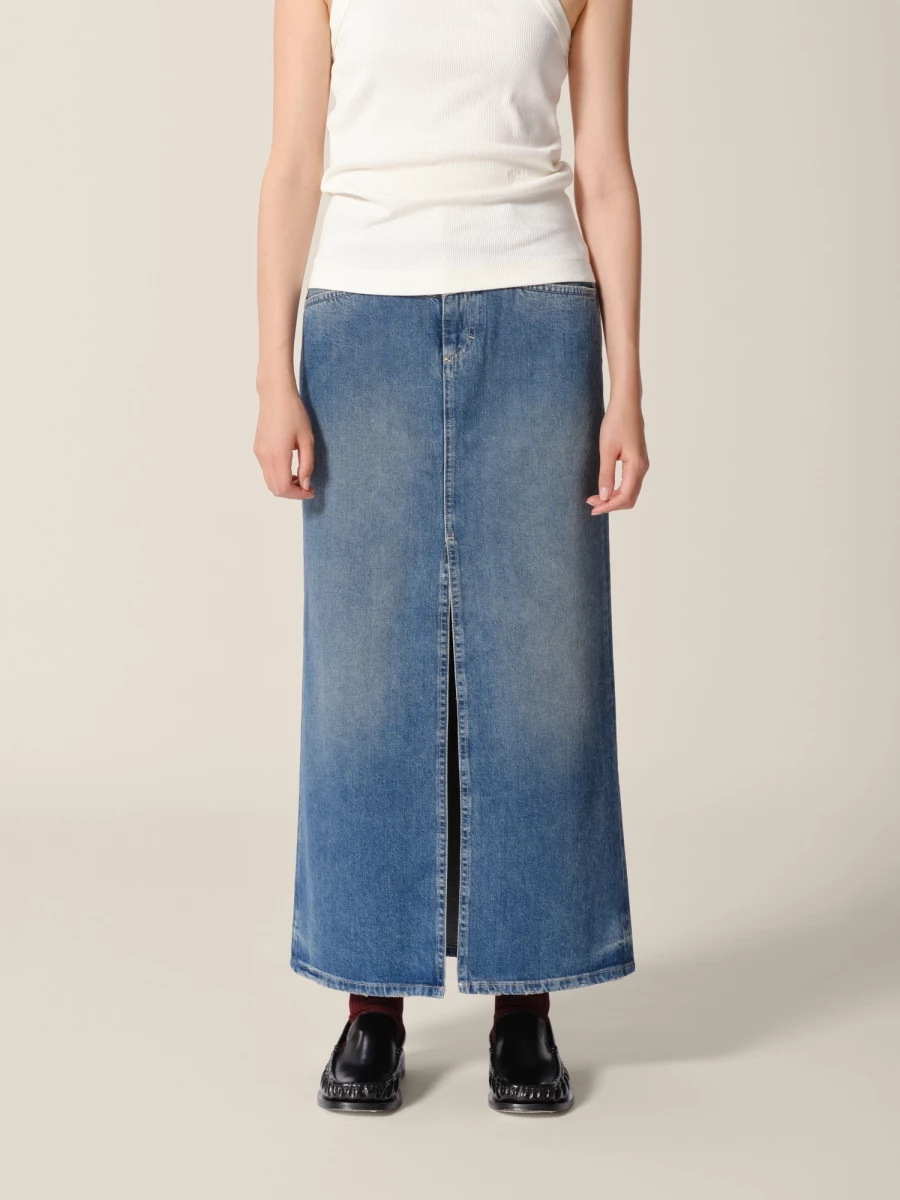 Dark Blue 'X-pocket' straight denim Midi Skirt