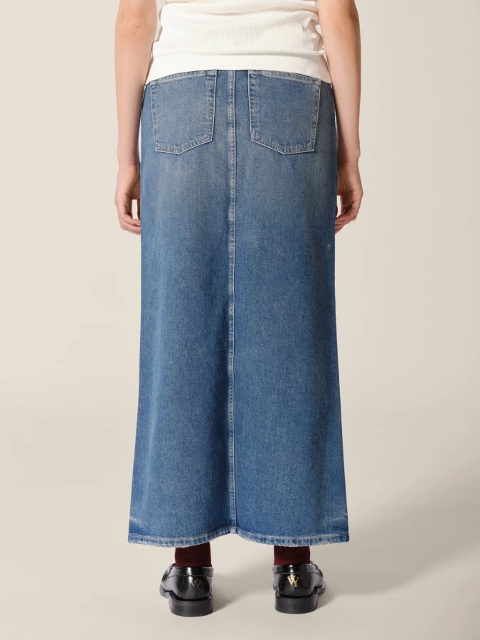 Dark Blue 'X-pocket' straight denim Midi Skirt