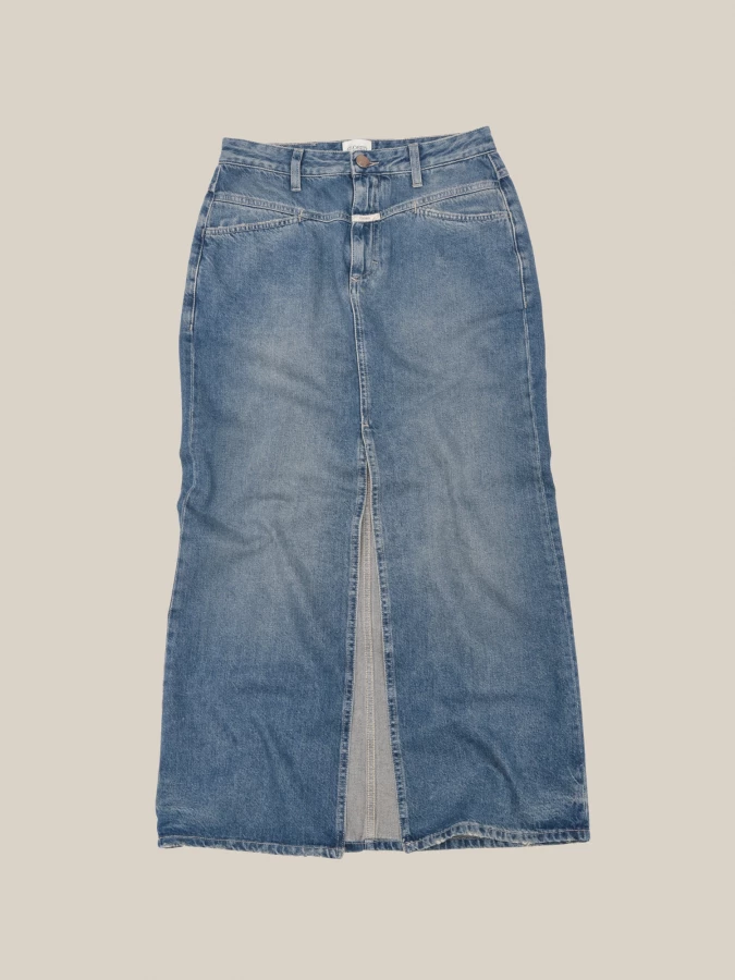 Gonna Midi Blu Scuro 'X-pocket' dritta in denim