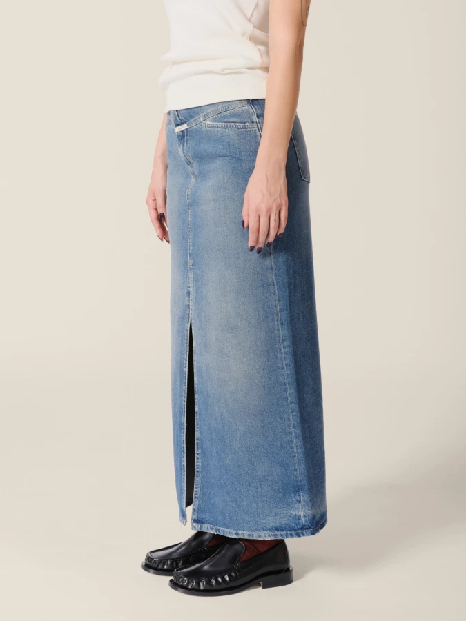 Gonna Midi Blu Scuro 'X-pocket' dritta in denim