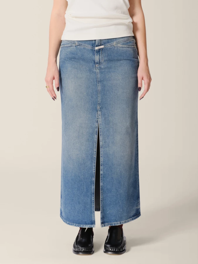 Gonna Midi Blu Scuro 'X-pocket' dritta in denim