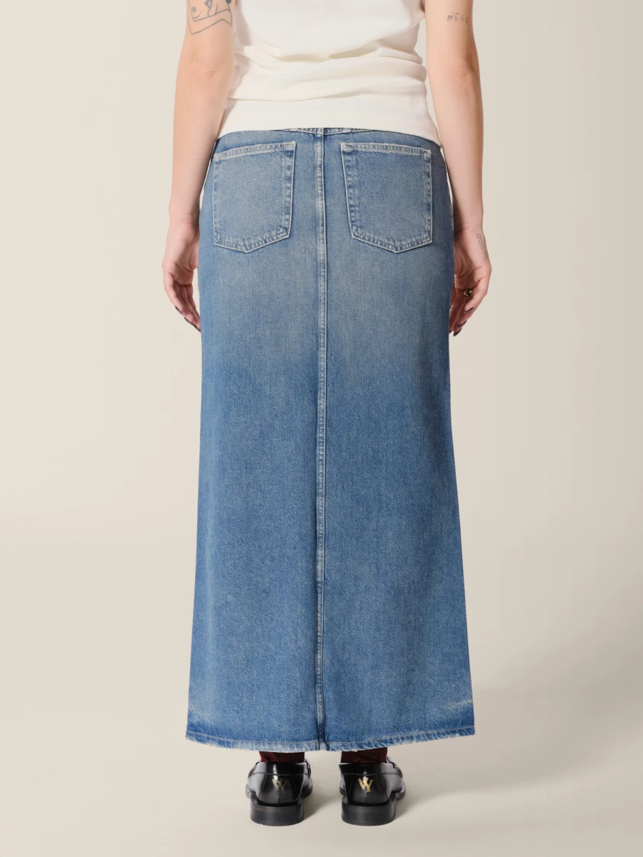 Dark Blue 'X-pocket' straight denim Midi Skirt
