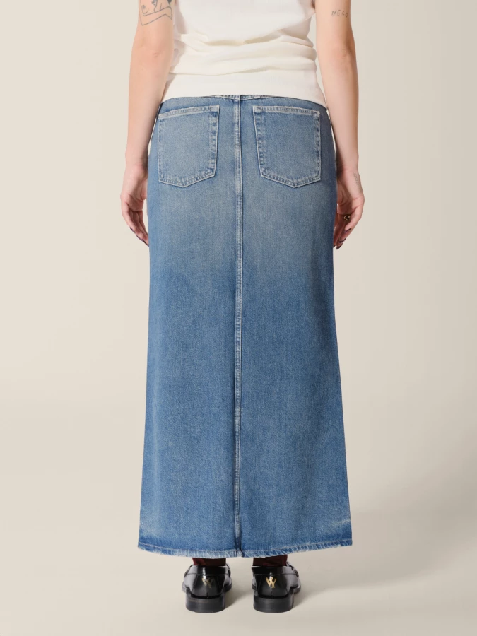 Gonna Midi Blu Scuro 'X-pocket' dritta in denim