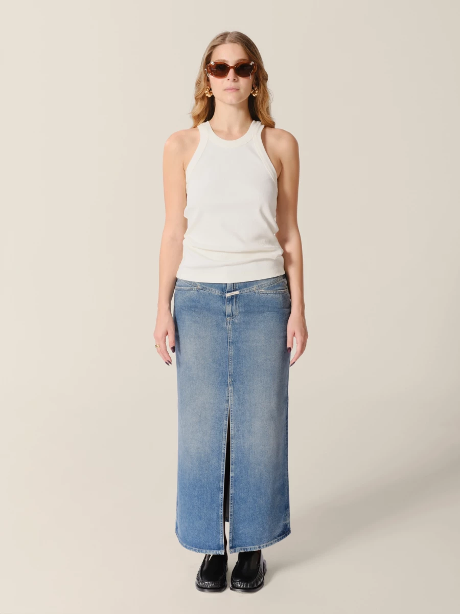 Gonna Midi Blu Scuro 'X-pocket' dritta in denim