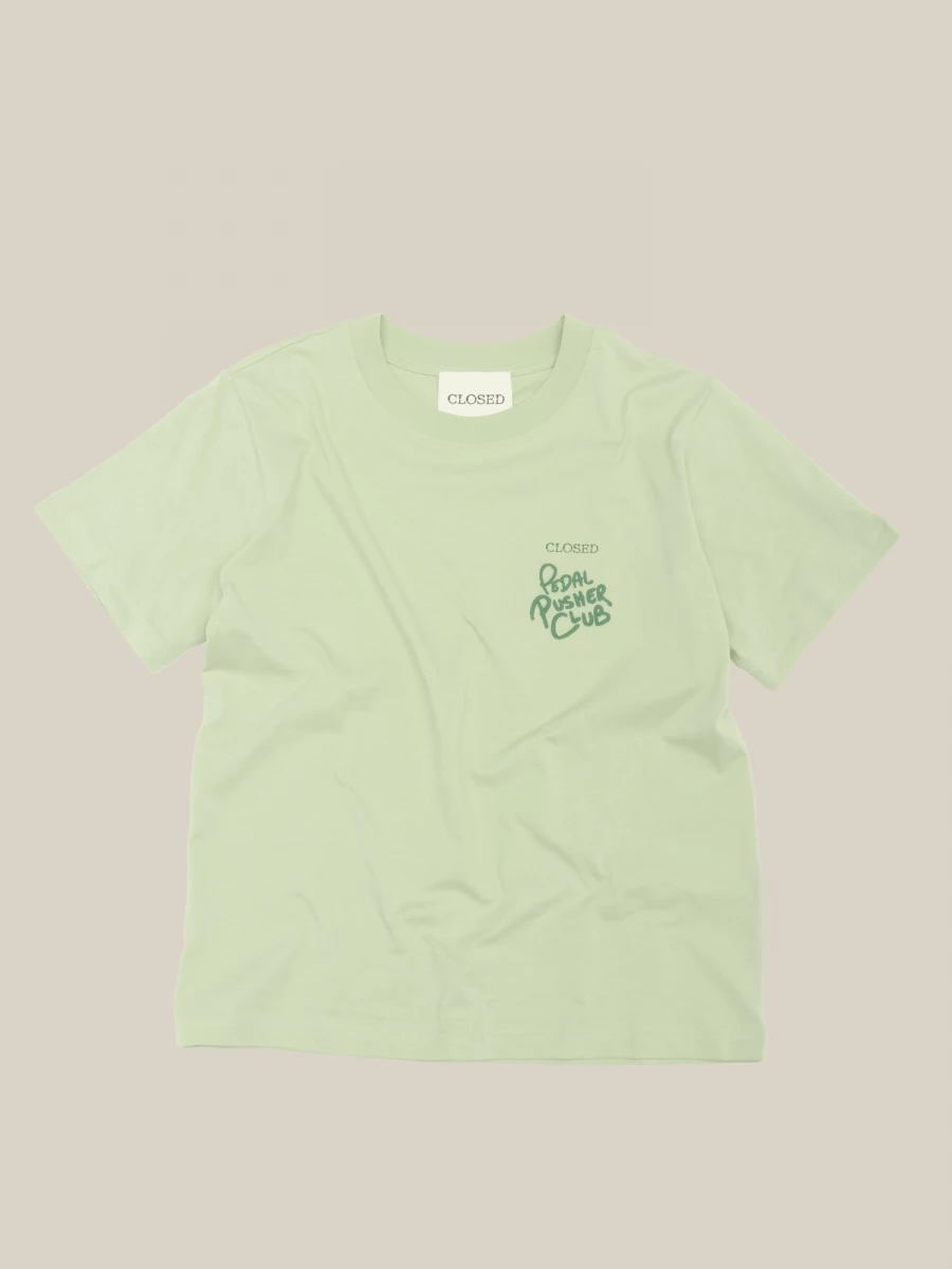 T-shirt Verde Chiaro 'Pedal Pusher Club' in jersey di cotone organico con stampa