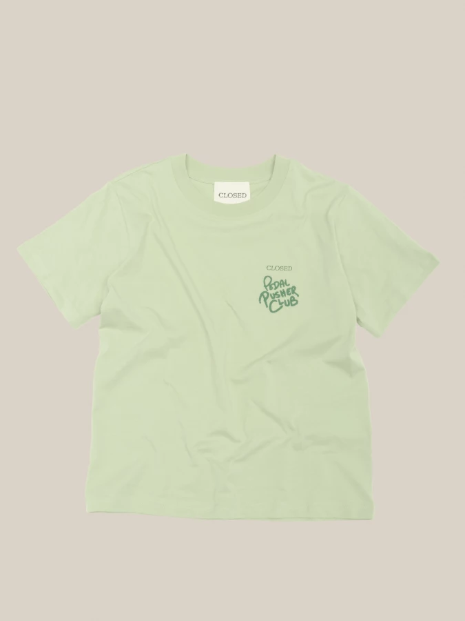 T-shirt Verde Chiaro 'Pedal Pusher Club' in jersey di cotone organico con stampa