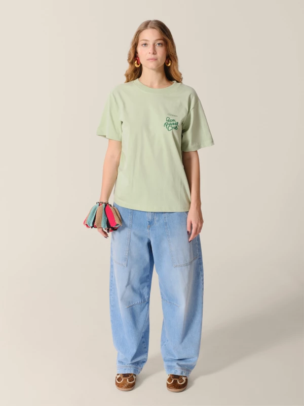 Light Green 'Pedal Pusher Club' Printed organic cotton jersey  T-shirt