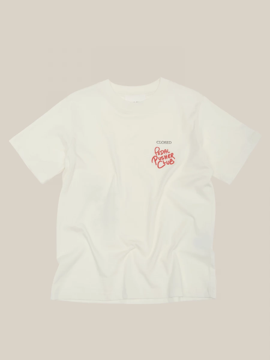 T-shirt Avorio 'Pedal Pusher Club' in jersey di cotone organico con stampa