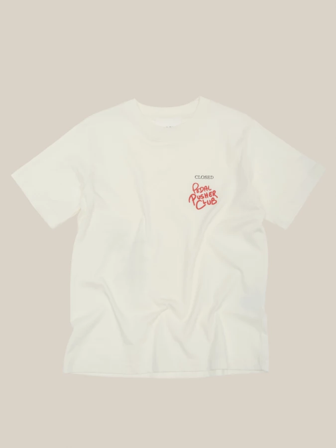 T-shirt Avorio 'Pedal Pusher Club' in jersey di cotone organico con stampa