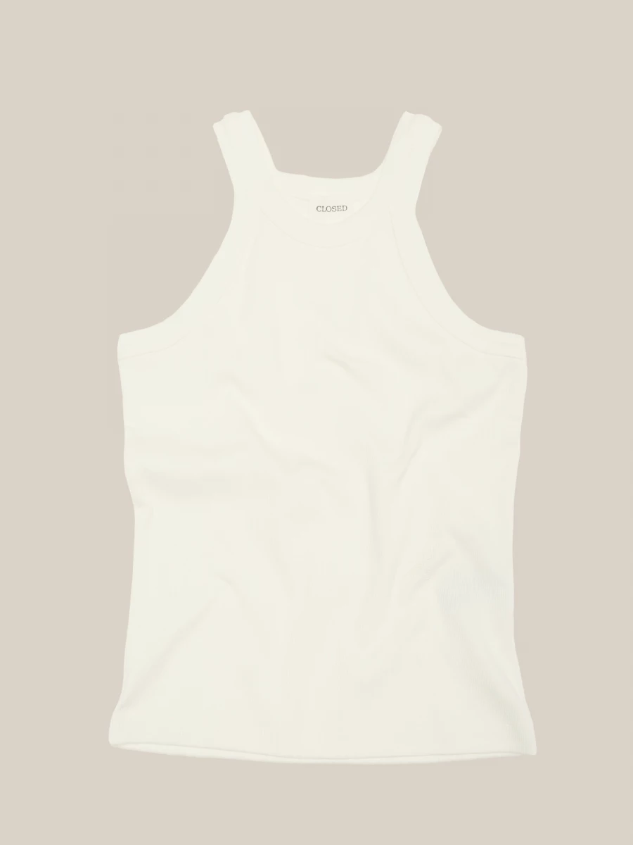 Tank Top Avorio 'Racer' a costine in cotone organico