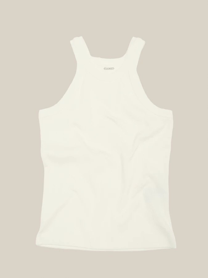 Tank Top Avorio 'Racer' a costine in cotone organico