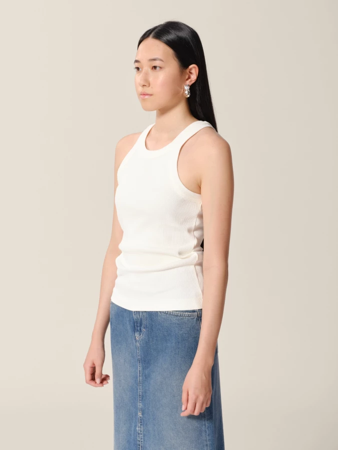 Tank Top Avorio 'Racer' a costine in cotone organico