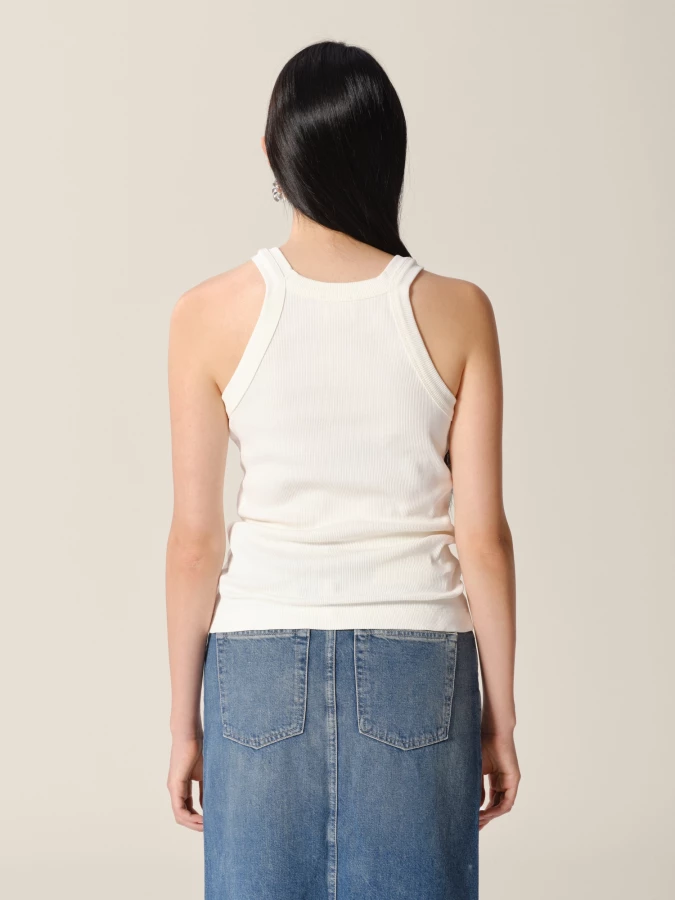 Tank Top Avorio 'Racer' a costine in cotone organico