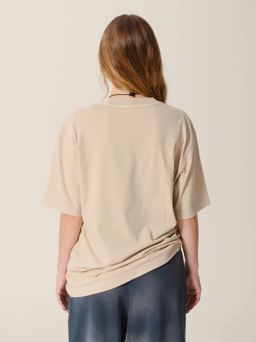 T-Shirt Beige 'Logo' in jersey di cotone organico con effetto spiadito