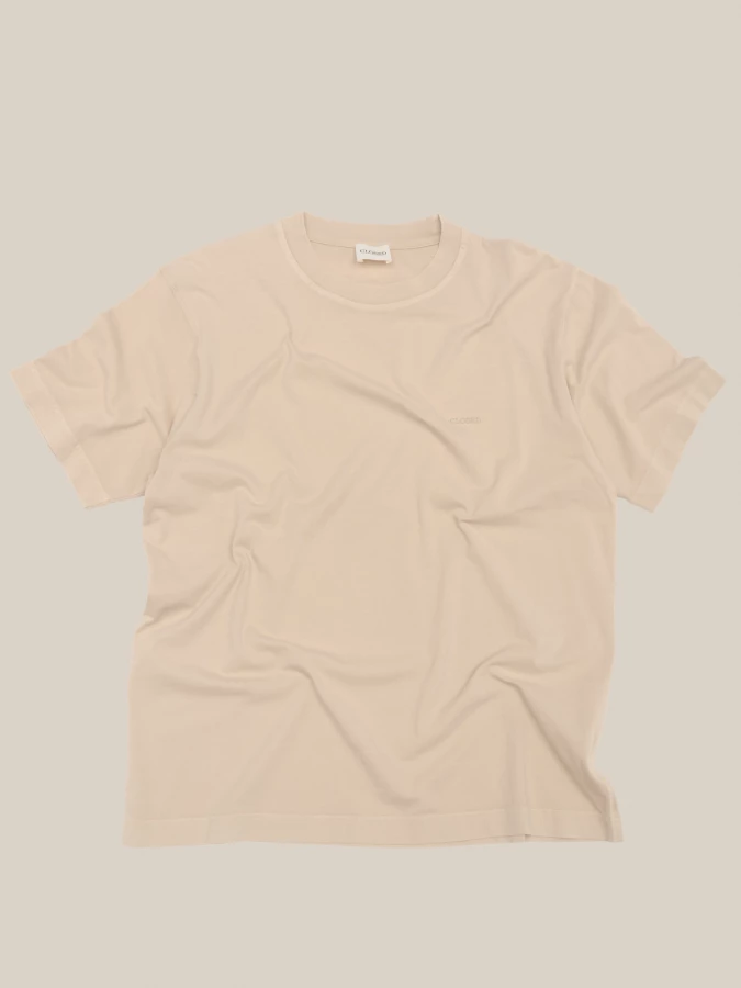 T-Shirt Beige 'Logo' in jersey di cotone organico con effetto spiadito