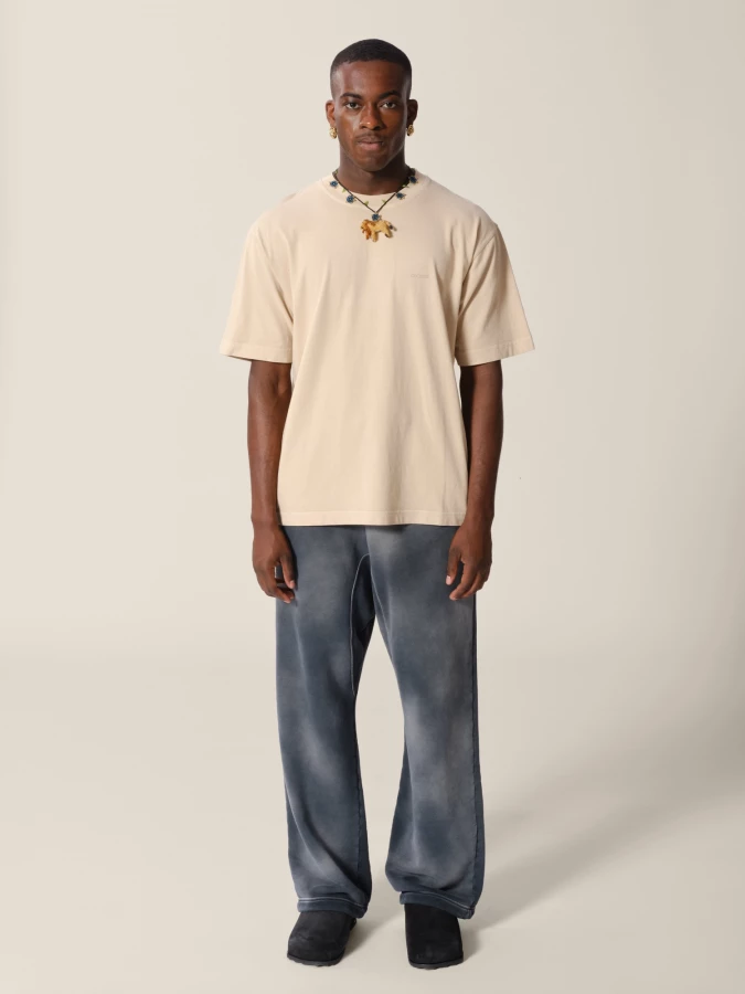 Beige 'Logo' faded effect organic cotton jersey T-Shirt