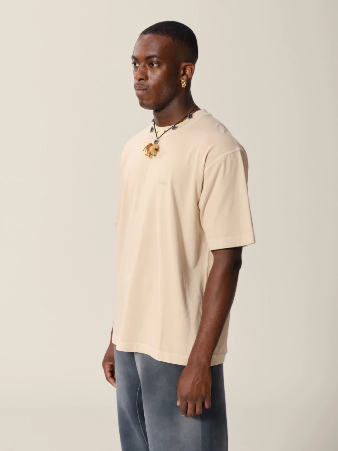 T-Shirt Beige 'Logo' in jersey di cotone organico con effetto spiadito