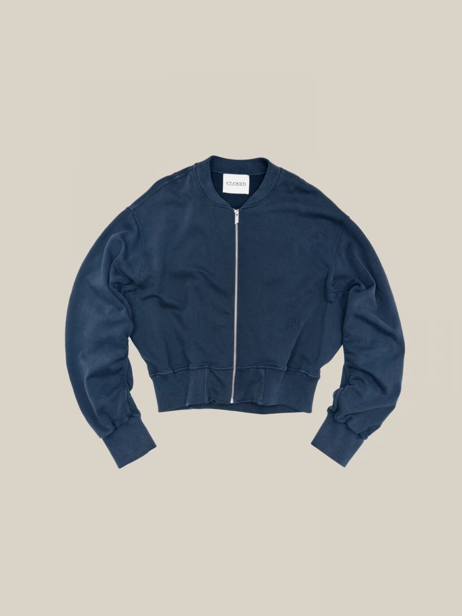 Felpa 'Bomber' Blu in cotone organico con zip