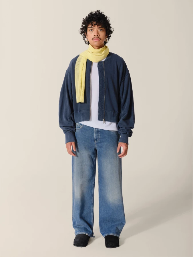 Felpa 'Bomber' Blu in cotone organico con zip