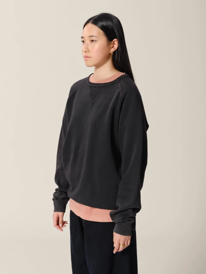 Black Crewneck Faded Effect Organic Cotton Sweatshirts