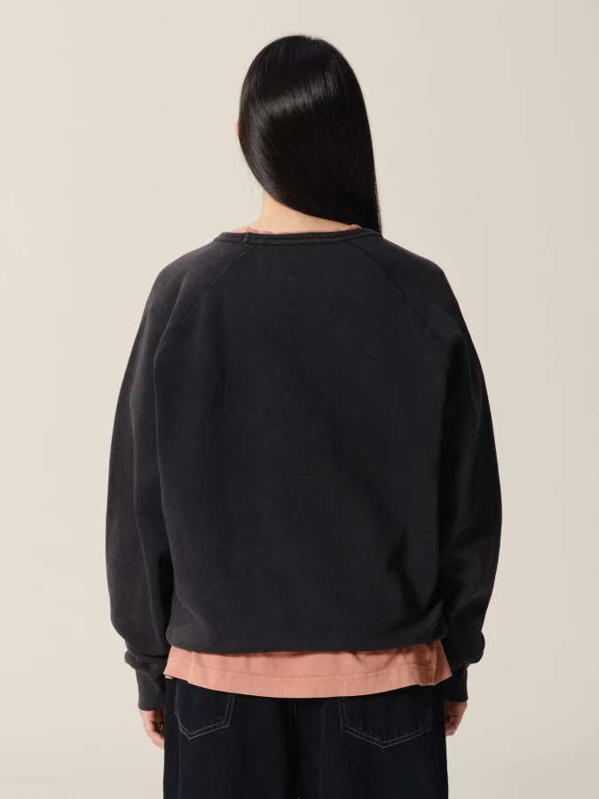 Black Crewneck Faded Effect Organic Cotton Sweatshirts