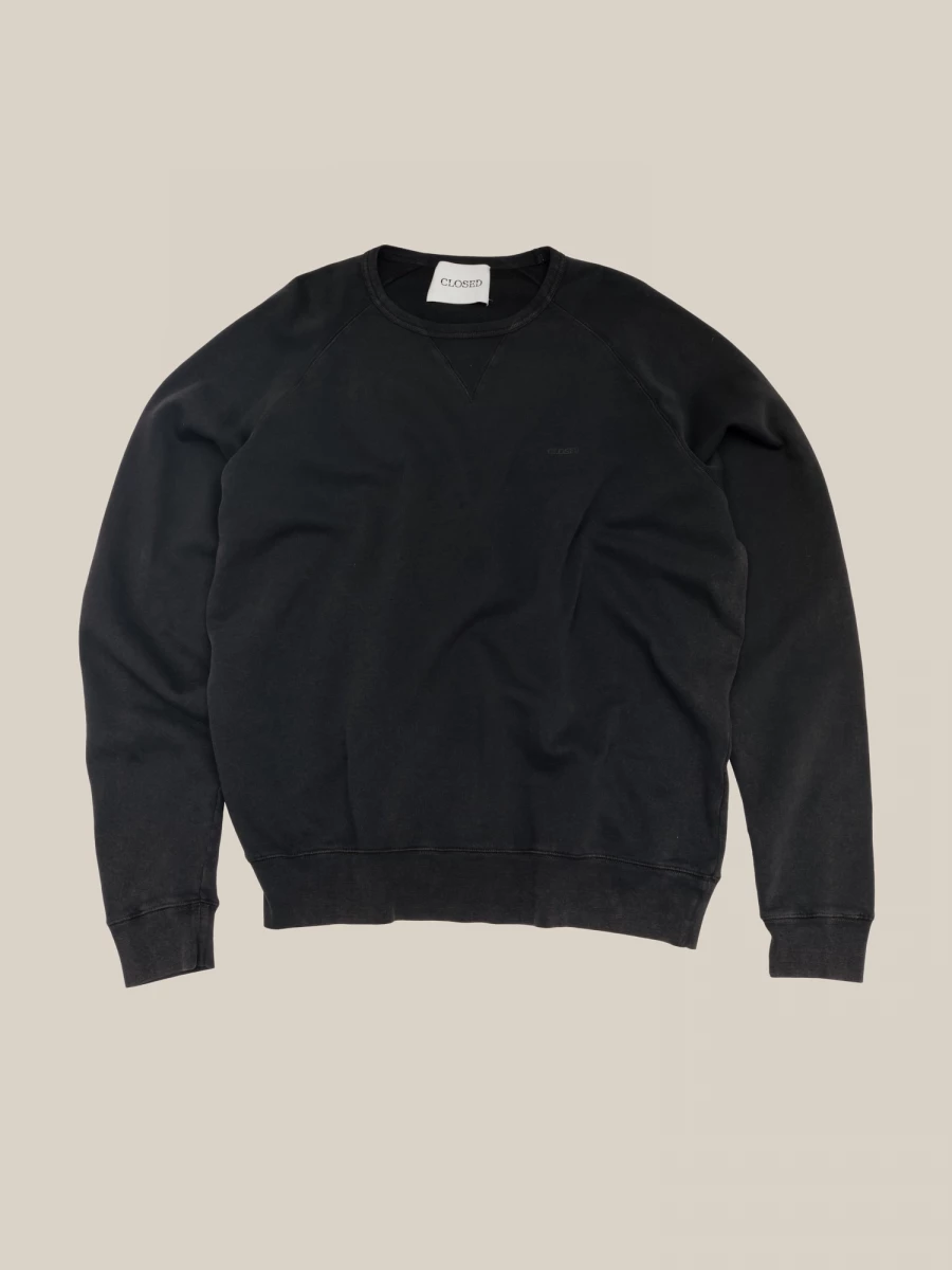 Black Crewneck Faded Effect Organic Cotton Sweatshirts