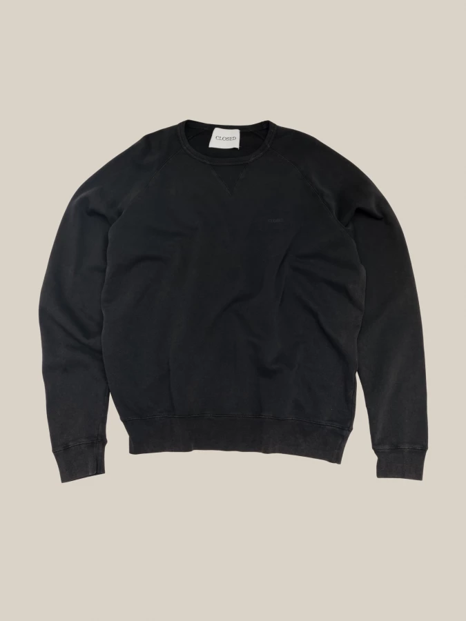 Black Crewneck Faded Effect Organic Cotton Sweatshirts