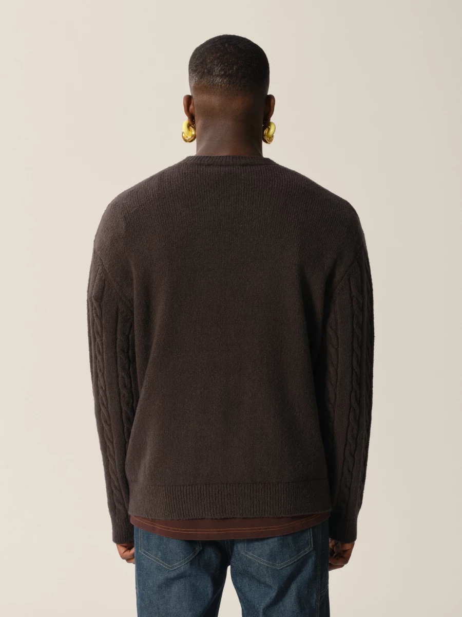 Dark Grey Cable Knit Organic Cotton Crewneck