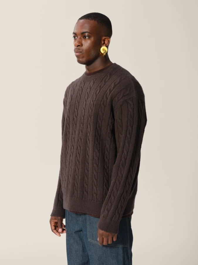Maglione Grigio Scuro 'Cable' Girocollo in cotone organico