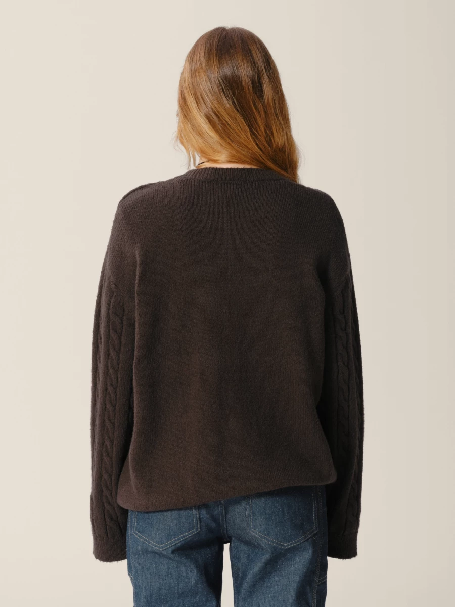 Dark Grey Cable Knit Organic Cotton Crewneck