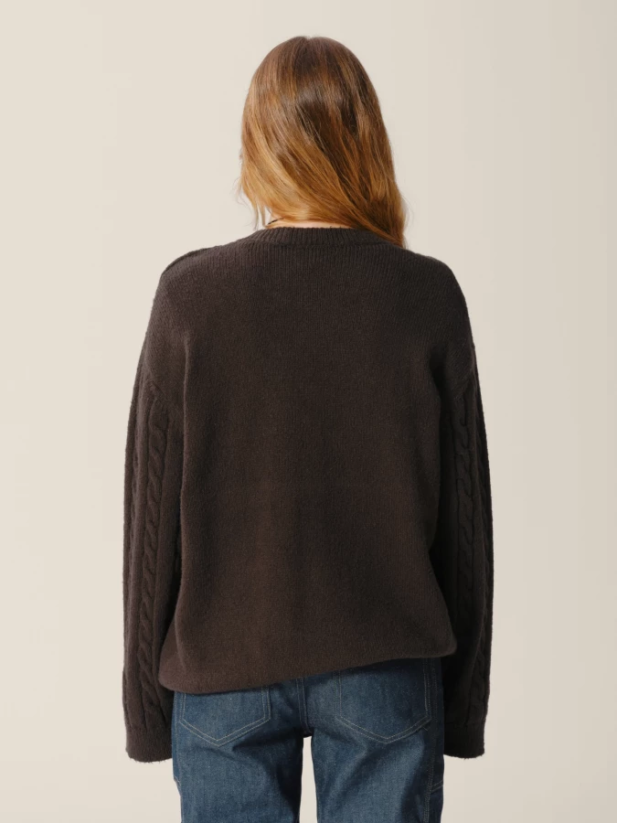 Dark Grey Cable Knit Organic Cotton Crewneck