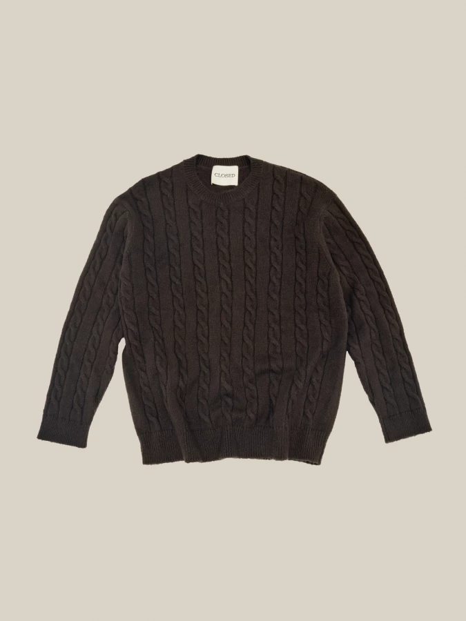 Dark Grey Cable Knit Organic Cotton Crewneck
