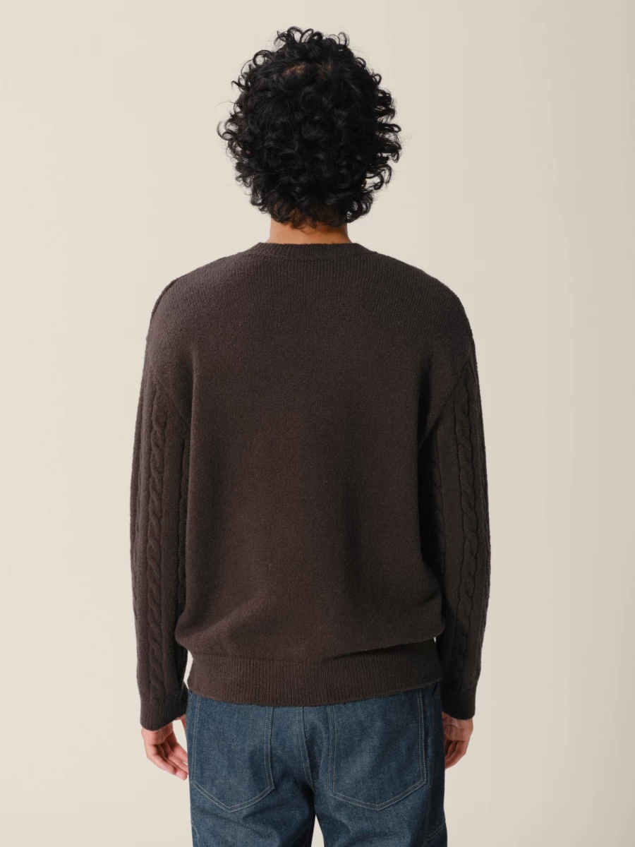 Maglione Grigio Scuro 'Cable' Girocollo in cotone organico