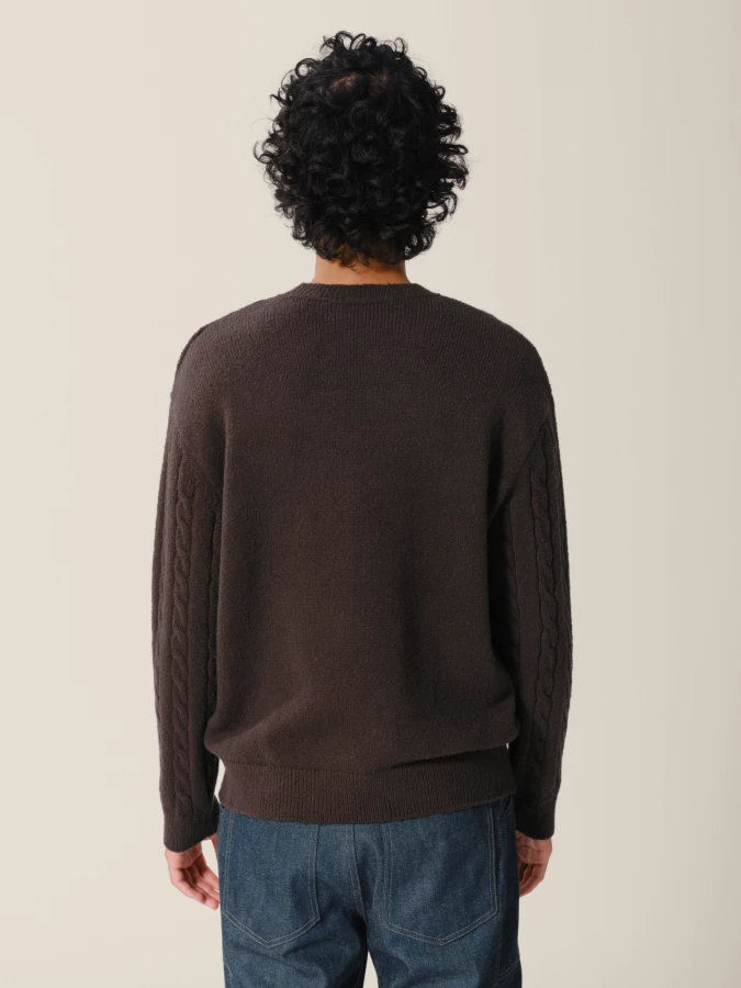 Dark Grey Cable Knit Organic Cotton Crewneck