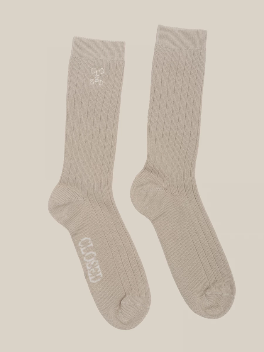 Beige Ribbed Organic Cotton Socks