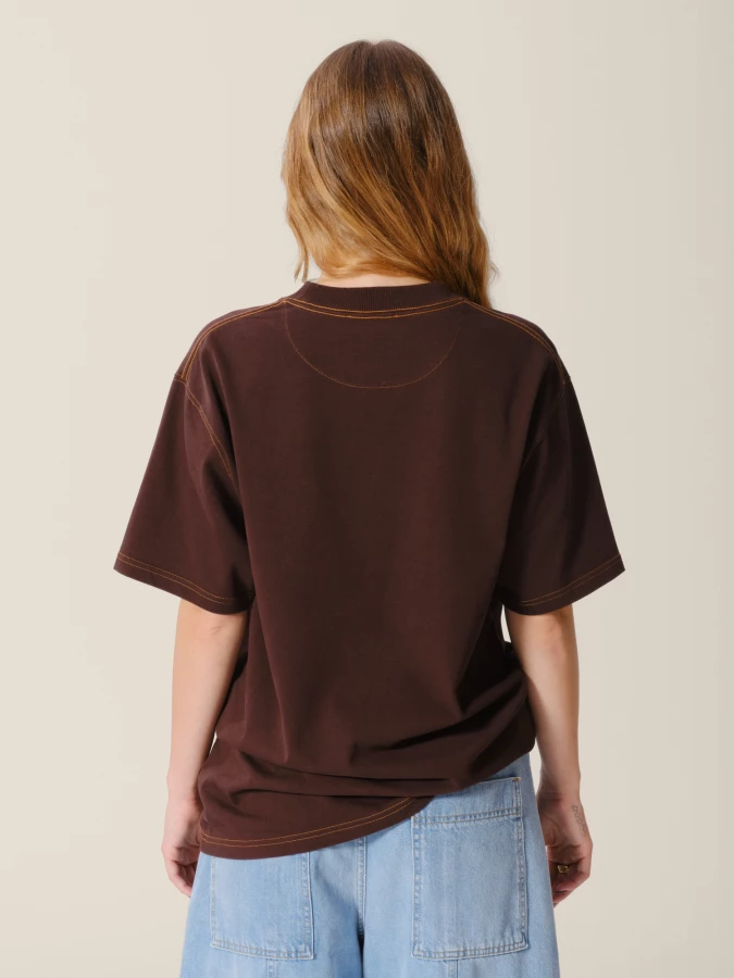 Brown Crewneck Heavyweight cotton T-Shirt with contrast stitching