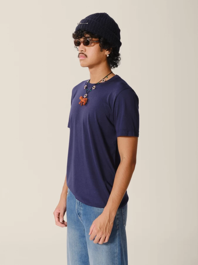 T-Shirt Blu Girocollo in misto cotone