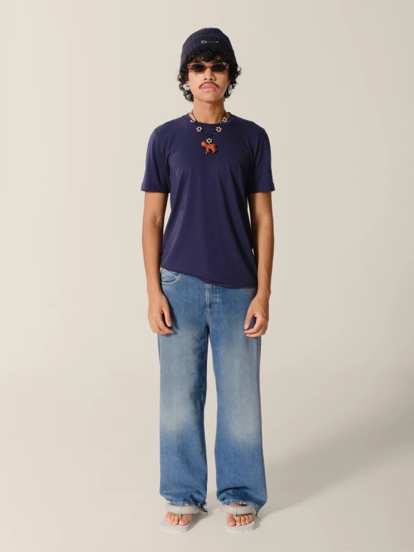 T-Shirt Blu Girocollo in misto cotone 2