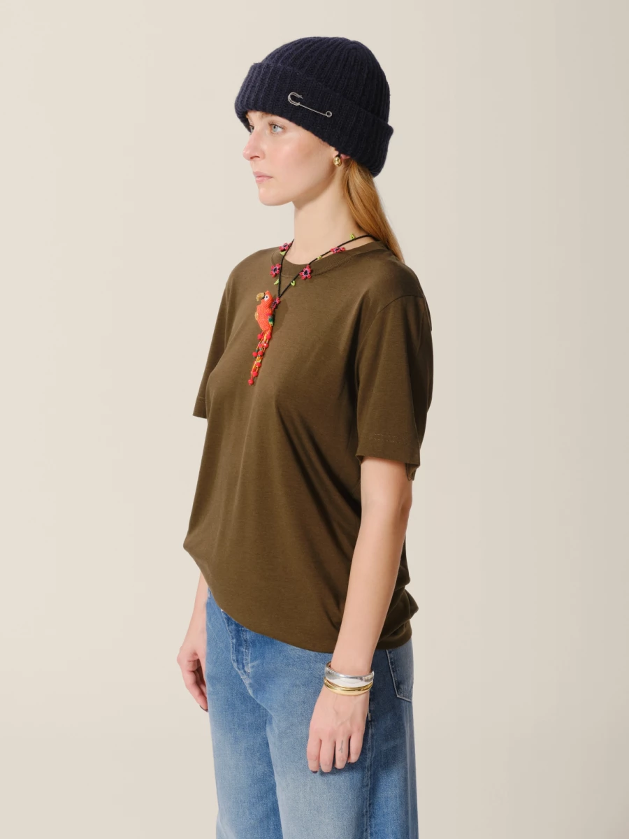 T-Shirt Verde Oliva Girocollo in misto cotone