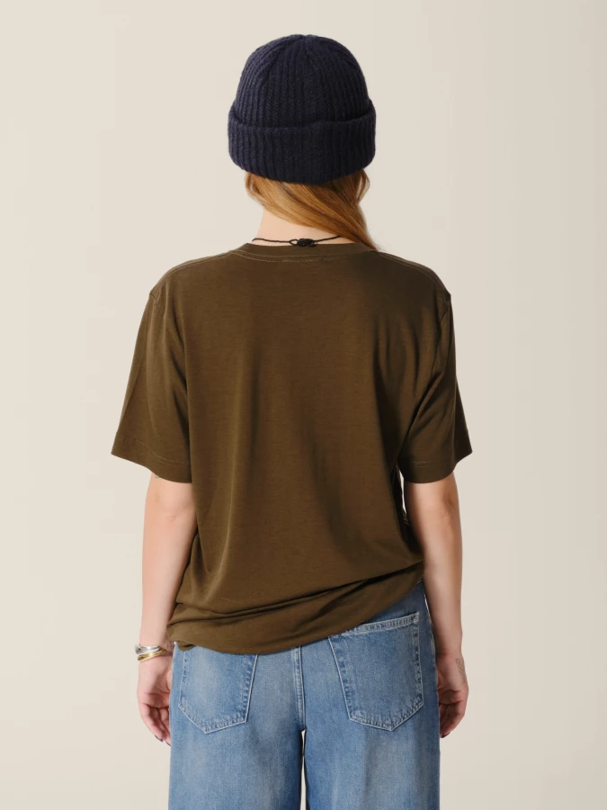 Olive Green Crewneck Midweight Lyocell T-Shirt