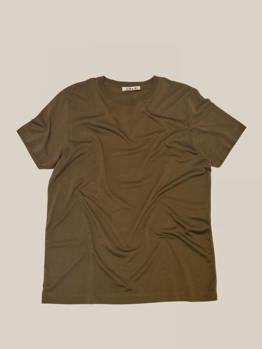Olive Green Crewneck Midweight Lyocell T-Shirt