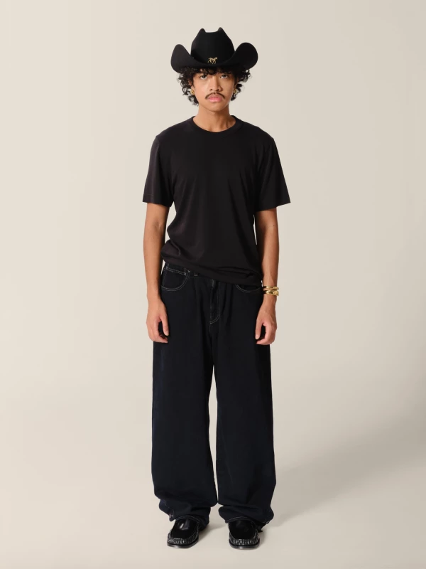 T-Shirt Nera Girocollo in misto cotone pesante