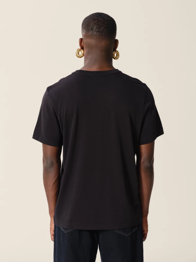 T-Shirt Nera Girocollo in misto cotone pesante