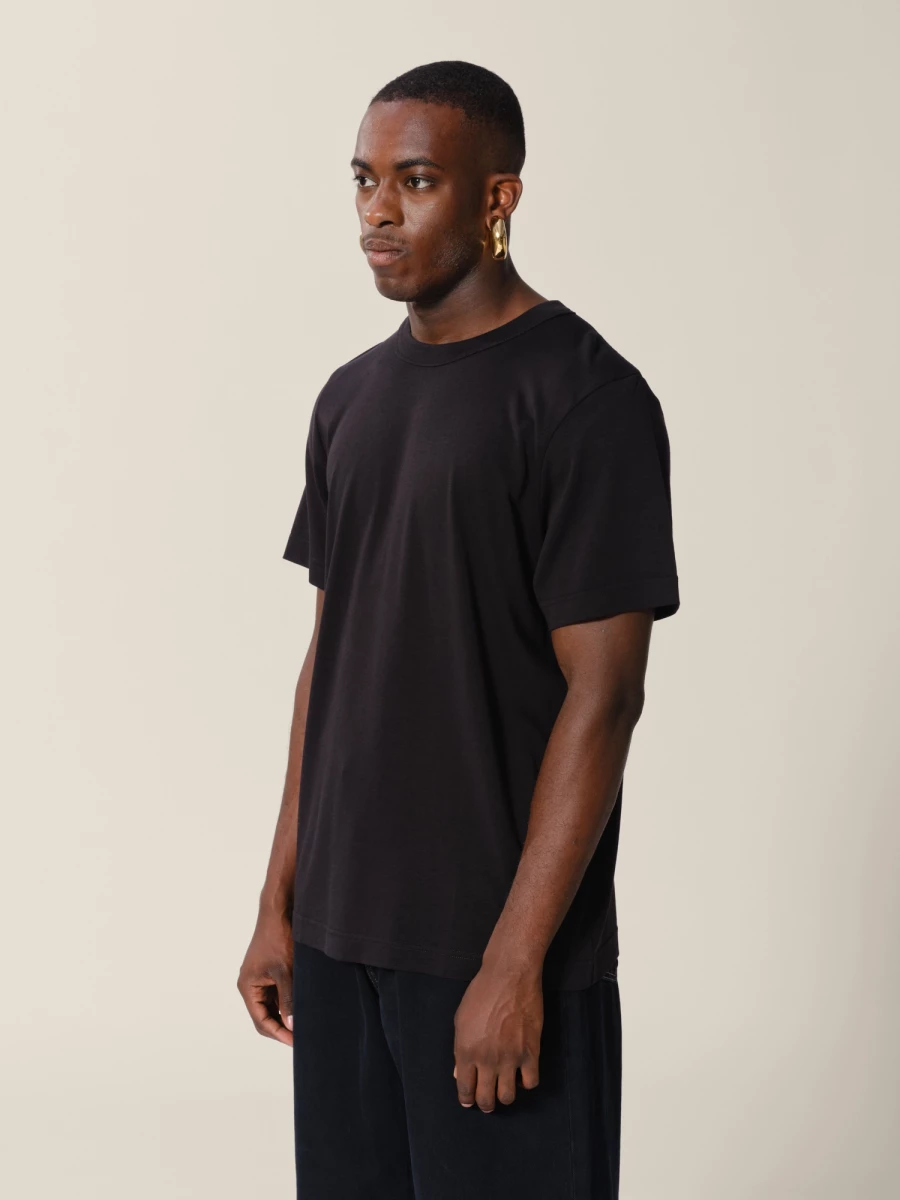 T-Shirt Nera Girocollo in misto cotone pesante